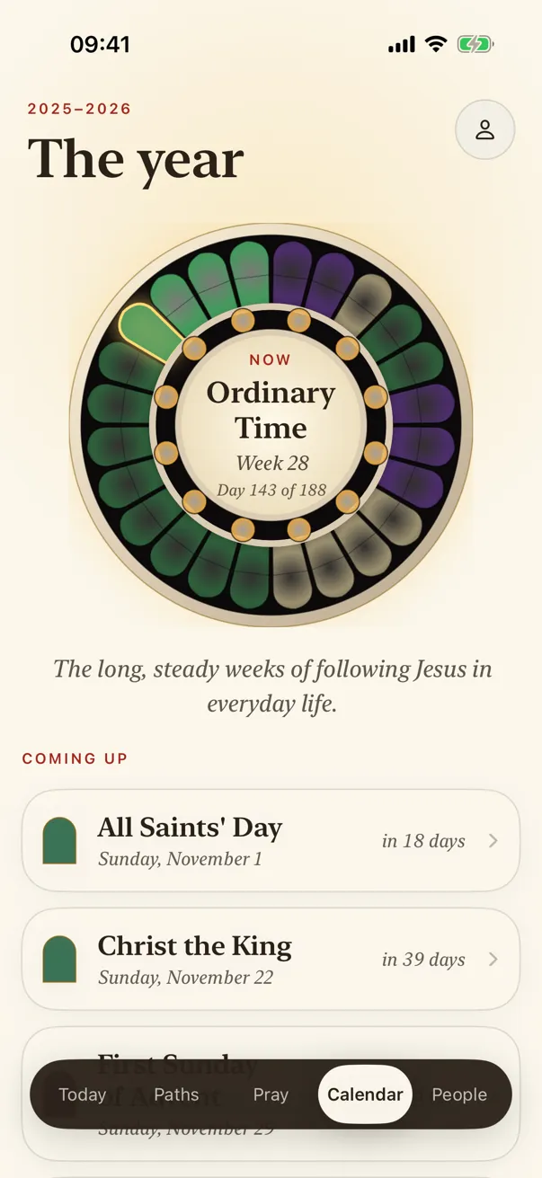 The Calendar: the year as a rose window in the colours of the seasons, and the days you remember.
