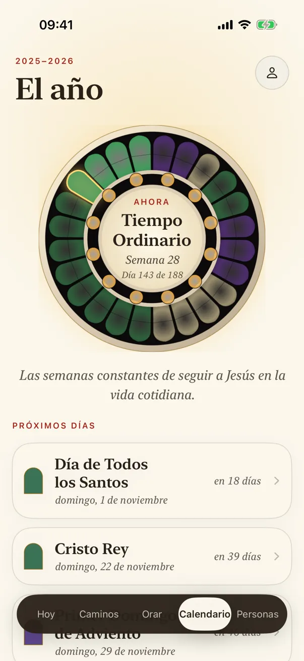 El Calendario: el año como un rosetón en los colores de los tiempos litúrgicos, y los días que recuerdas.